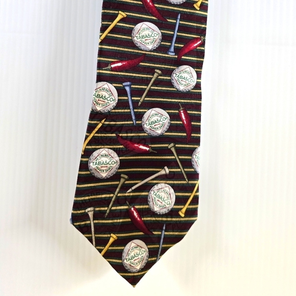 Tabasco Golf Themed 100% Silk Neck Tie Made in USA Novelty Hot Sauce Golfer Gift